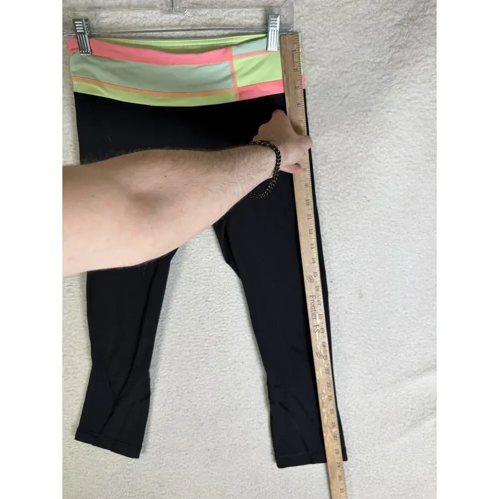 Lululemon Run Inspire Crop II Leggings Womens 6 Black Colorblock Waistband